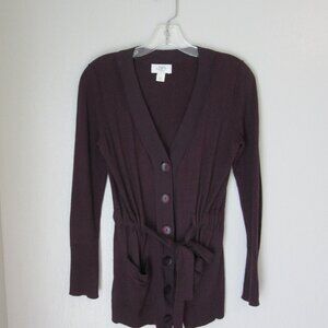 Ann Taylor Loft Aubergine Cardigan Long Sleeve Tie Waist Small Petite Sweater